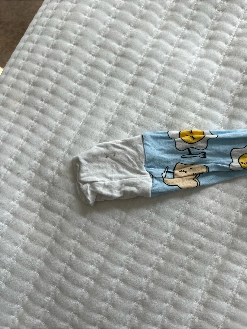 Little Sleepies Light Blue Zip-Up with Breakfast Characters *note small spot